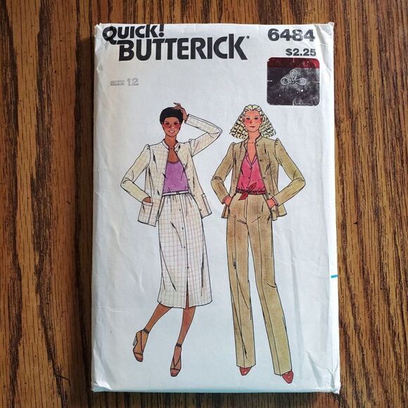 Vintage 80s Butterick Pattern 6484 Uncut High Waist Pants Skirt Jacket 12 - Picture 2 of 4